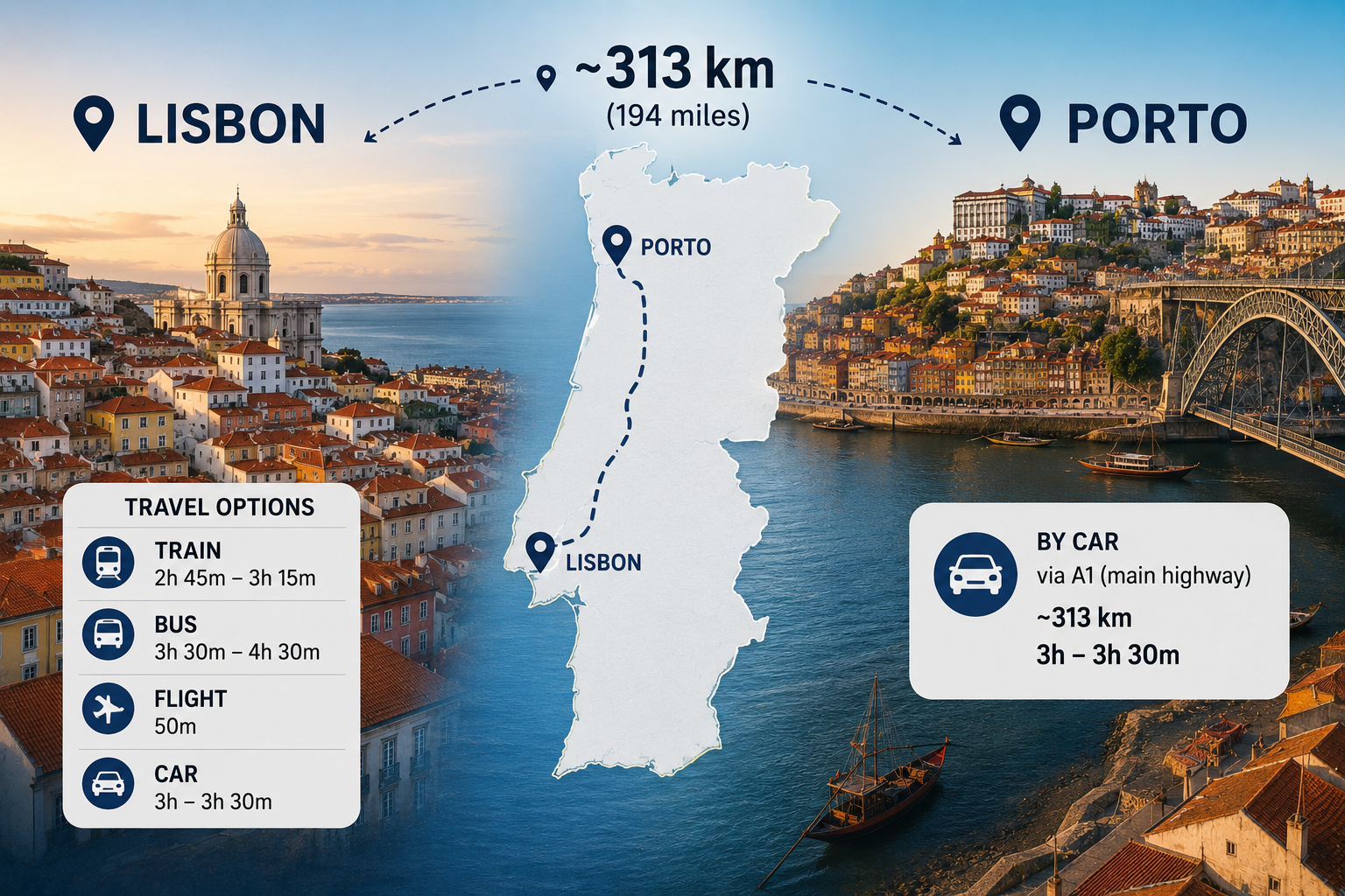 how far is porto from lisbon